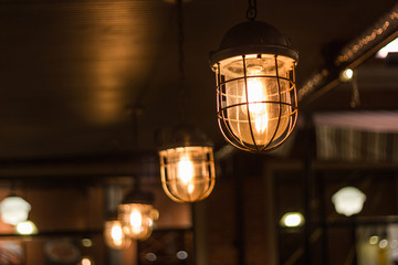 old vintage lamp light bulb for lighting decor in the restaurant  