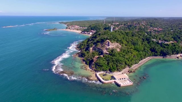 Aerial view of Morro de Sao Paulo filmed by drone Cairu, Bahia, Brazil
