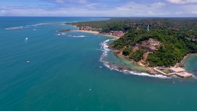 Aerial view of Morro de Sao Paulo filmed by drone Cairu, Bahia, Brazil