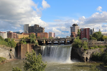 High Falls and city of  Rochester, New York skyline