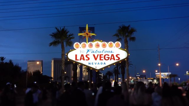 High quality video of welcome to fabulous Las Vegas Sign at night in 4K