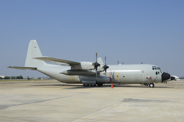 Fototapeta na wymiar Hercules military transport plane at airport