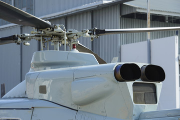 Back of helicopter engine and rotor