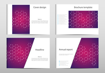 Rectangle brochure template layout, cover, annual report, magazine in A4 size with molecule dna structure. Geometric abstract background. Vector illustration.