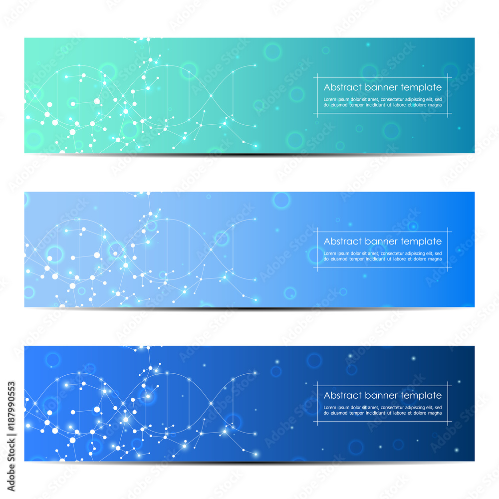 Wall mural set of abstract banner design, dna molecule structure background. geometric graphics and connected l