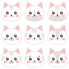 Cute cat faces set. Vector illustration