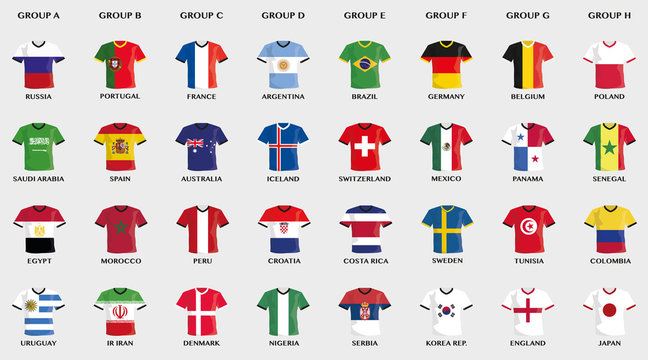 Sammlung von Vektor Fußball Trikots in National-Flaggen Design