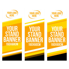 set of modern roll up banner stand design template with yellow gradient shapes
