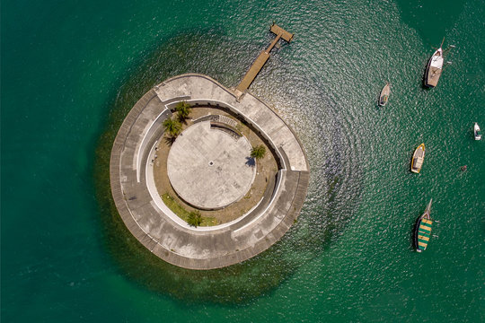 Aerial image of the fort sao marcelo, Salvador, Bahia, Brazil