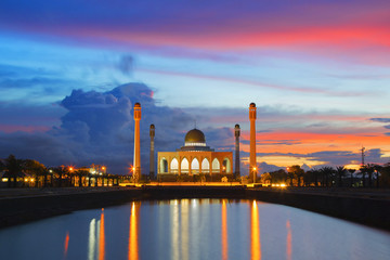 Landscape with mosque in Thailand,beautiful sunset before storm