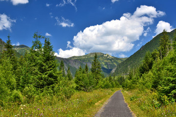 Obraz premium Mountains summer landscape with blue sky and clouds, Tatras National Park, Slovakia