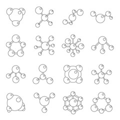 Molecule icons set, outline style