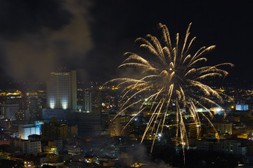 Fireworks over city