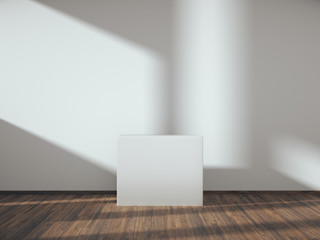 Pedestal for display,Platform for design,Blank product stand with empty room.3D rendering.