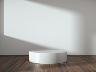 Pedestal for display,Platform for design,Blank product stand with empty room.3D rendering.