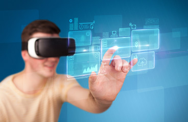 Man wearing virtual reality goggles