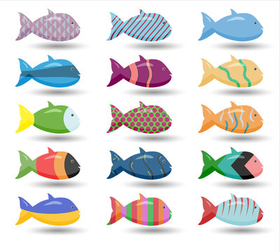 Fish vector illustration icons set