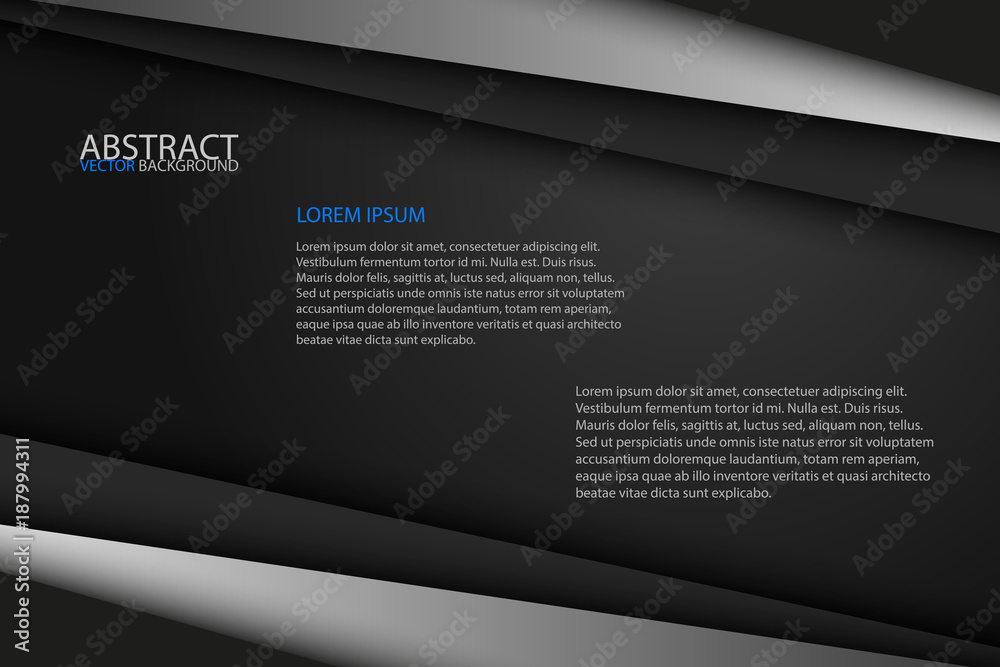 Wall mural black background overlap grey and black sheets, modern abstract widescreen background with place for