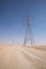 Electricity power lines in the desert.