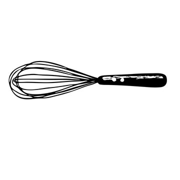 Hand drawn   whisk kitchen utensil. Egg beater illustration