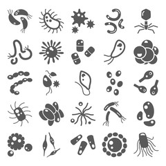 Viruses and bacterias simple icons set for web and mobile design