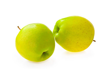 Green apples fruit on white background