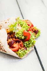 Tortilla with mincemeat and beans