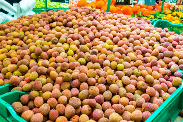 Lychee in the market, a lot of lychee