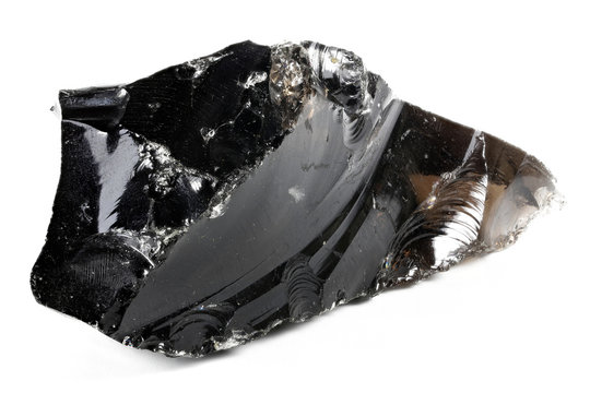 black obsidian from Armenia isolated on white background
