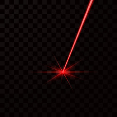 Realistic red laser beam. Red light ray. Vector illustration isolated on dark background