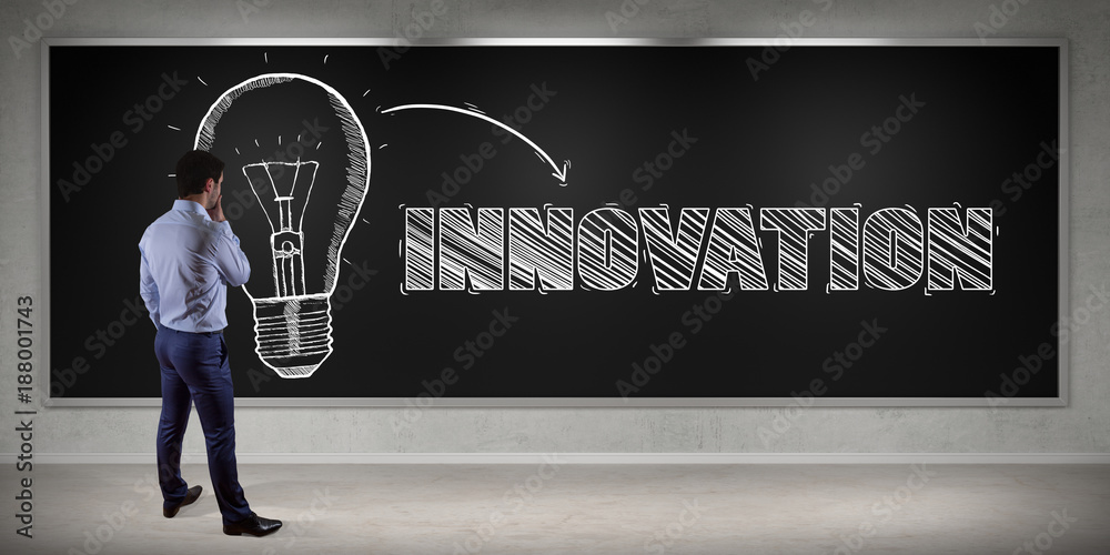 Aufkleber businessman watching innovation sketch on a board 3d rendering