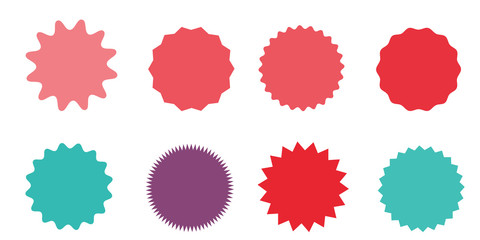 Set of vector starburst, sunburst badges. Vintage labels. Colored stickers.  A collection of different types and colors icon.