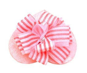 pink gift box with  ribbon and bow isolated on white with clipping path top view