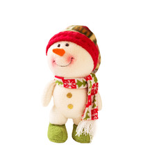 Cute snowman in hat and with scarf isolated on white background