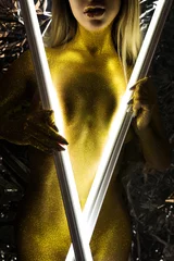 Vlies Fototapete Ikea Sexy schöne Frau mit Goldfunkeln auf dem Körper. Körperkunst.