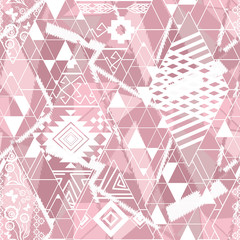 Seamless Ethnic pattern . Soft pink, pinkish grey ornament on a white background.