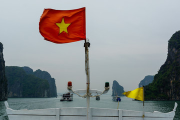 vietnam flag in halong bay