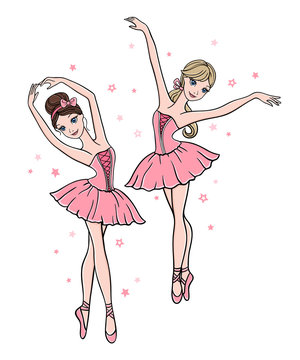 Set of cute ballerinas in pink tutu dresses