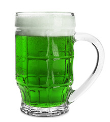 Glass of green beer on white background. Saint Patrick's day celebration