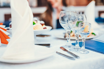 Wineglasses on a table in a restaurant