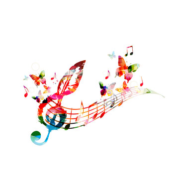 Colorful music poster with music notes. Music elements for card, poster, invitation. Colorful G-clef. Music background design vector illustration