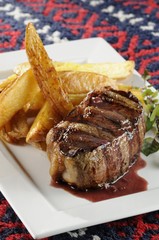 Ribeye with Wine Sauce and French Fries