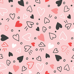 Seamless pink pattern with colorful hearts