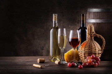 Wine still life on a wooden table
