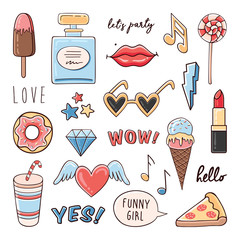 Fashion comic set of trendy patches, badges  and stickers