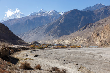 View of the Himalayas and the town of Jomsom