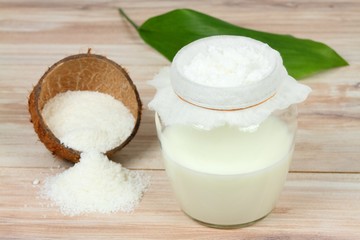 Homemade fresh coconut milk after filtering. 