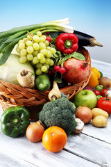 Composition with variety of raw organic vegetables and fruits. Balanced diet
