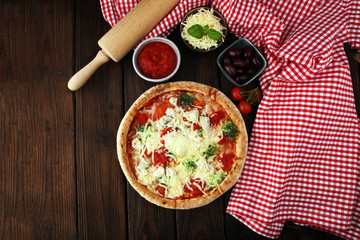 pizza with cheese fresh baked pizza coming out of the oven