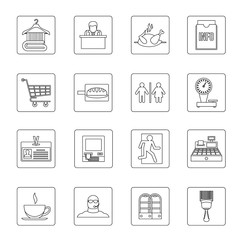 Supermarket navigation icons set, outline style